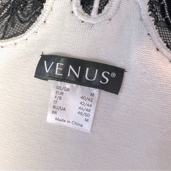 White Sweater Dress Black Lace Rhinestone Details Venus Size M - Picture 9 of 11